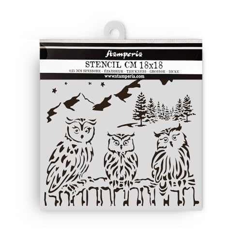 Stamperia - Thick Stencils for Scrapbooks, Albums, Cards, Bullet Journalling, and More, Flexible Material, Easy to Clean, Perfect for Hobbies, Crafts and Gifting (The Owl’s House, Owls) von Stamperia