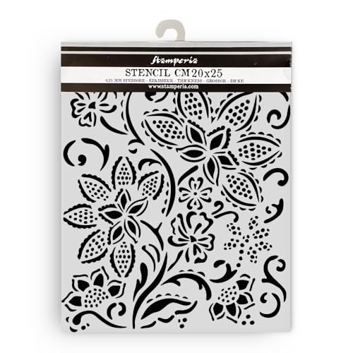 Stamperia - Thick Stencils for Scrapbooks, Albums, Cards, Bullet Journalling, and More, Flexible Material, Easy to Clean, Perfect for Hobbies, Crafts and Gifting (Timeless, Batik Flowers) von Stamperia
