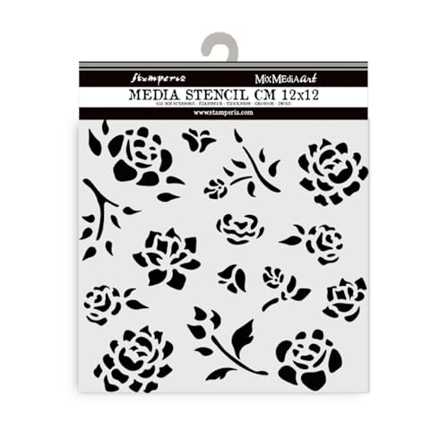 Stamperia - Thick Stencils for Scrapbooks, Albums, Cards, Bullet Journalling, and More, Flexible Material, Easy to Clean, Perfect for Hobbies, Crafts and Gifting (Timeless, Buds Pattern) von Stamperia
