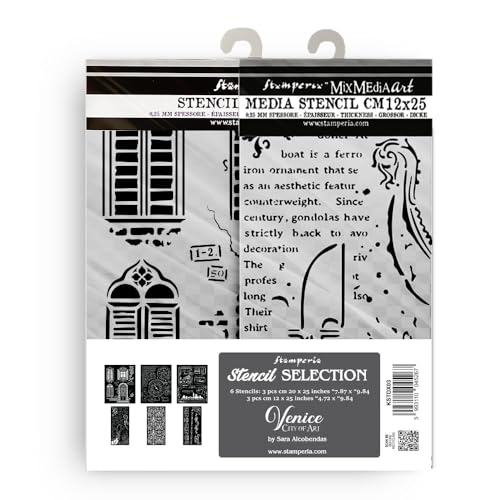 Stamperia - Thick Stencils for Scrapbooks, Albums, Cards, Bullet Journalling, and More, Flexible Material, Easy to Clean, Perfect for Hobbies, Crafts and Gifting (Venice, City of Art - Assortment) von Stamperia