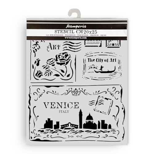 Stamperia - Thick Stencils for Scrapbooks, Albums, Cards, Bullet Journalling, and More, Flexible Material, Easy to Clean, Perfect for Hobbies, Crafts and Gifting (Venice, City of Art - Cards) von Stamperia