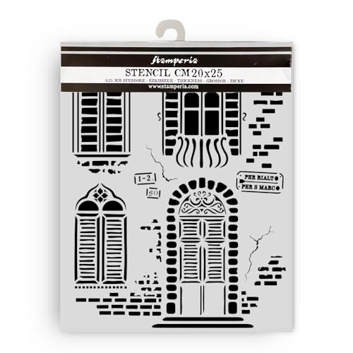 Stamperia - Thick Stencils for Scrapbooks, Albums, Cards, Bullet Journalling, and More, Flexible Material, Easy to Clean, Perfect for Hobbies, Crafts and Gifting (Venice, City of Art - Windows) von Stamperia
