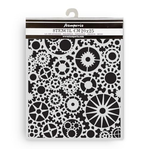 Stamperia - Thick Stencils for Scrapbooks, Albums, Cards, Bullet Journals, and More, Flexible Material, Easy to Clean, Perfect for Crafts and Gifting (Voyages Fantastiques, Gears) von Stamperia