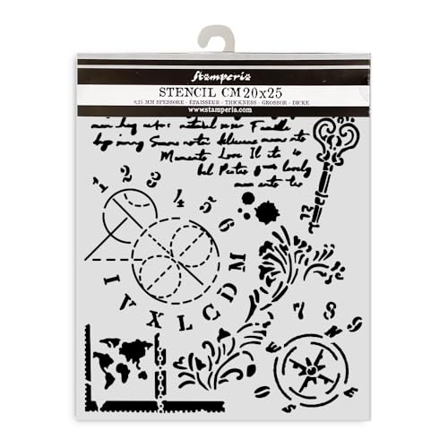 Stamperia - Thick Stencils for Scrapbooks, Albums, Cards, Bullet Journals, and More, Flexible Material, Easy to Clean, Perfect for Hobbies, Crafts, and Gifting (Alterego - Key, Numbers) von Stamperia