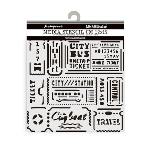 Stamperia - Thick Stencils for Scrapbooks, Albums, Cards, Bullet Journals, and More, Flexible Material, Easy to Clean, Perfect for Hobbies, Crafts, and Gifting (Art of Travelling, Tickets) von Stamperia