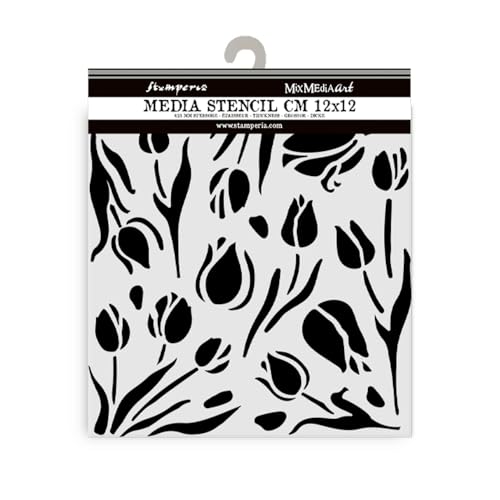 Stamperia - Thick Stencils for Scrapbooks, Albums, Cards, Bullet Journals, and More, Flexible Material, Easy to Clean, Perfect for Hobbies, Crafts, and Gifting (Art of Travelling, Tulips) von Stamperia