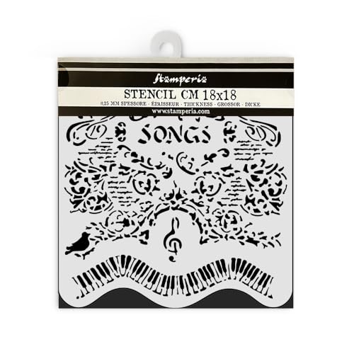 Stamperia - Thick Stencils for Scrapbooks, Albums, Cards, Bullet Journals, and More, Flexible Material, Easy to Clean, Perfect for Hobbies, Crafts, and Gifting (Music - Songs and Piano) von Stamperia