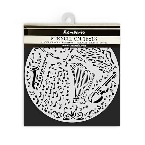 Stamperia - Thick Stencils for Scrapbooks, Albums, Cards, Bullet Journals, and More, Flexible Material, Easy to Clean, Perfect for Hobbies, Crafts, and Gifting (Music - Violin and Trumpet) von Stamperia