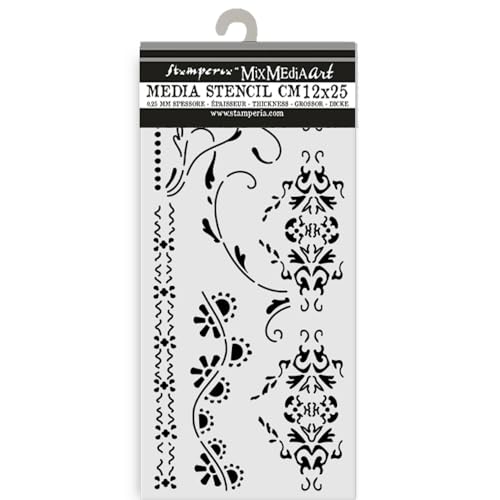 Stamperia - Thick Stencils for Scrapbooks, Albums, Cards, Bullet Journals, and More, Flexible Material, Easy to Clean, Perfect for Hobbies, Crafts, and Gifting (Old Lace - Borders) von Stamperia