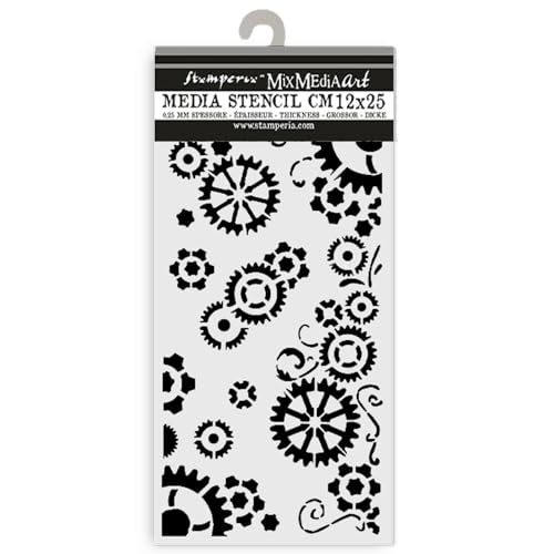 Stamperia - Thick Stencils for Scrapbooks, Albums, Cards, Bullet Journals, and More, Gears, Flexible Material, Easy to Clean, Perfect for Hobbies, Crafts, and Gifting (Gear up for Christmas) von Stamperia