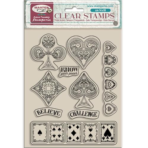 Stamperia - Acrylic Stamp for Scrapbooking, Albums, Card Making, and Bullet Journalling, Transparent, Long Lasting, Easy to Clean, Perfect for Crafts and Gifting (Master of Magic, Playing Cards) Stamperia - Acrylic Stamp for Scrapbooking, Albums, Card Making, and Bullet Journalling, Transparent, Long Lasting, Easy to Clean, Perfect for Crafts and Gifting (Master of Magic, Playing Cards) von Stamperia
