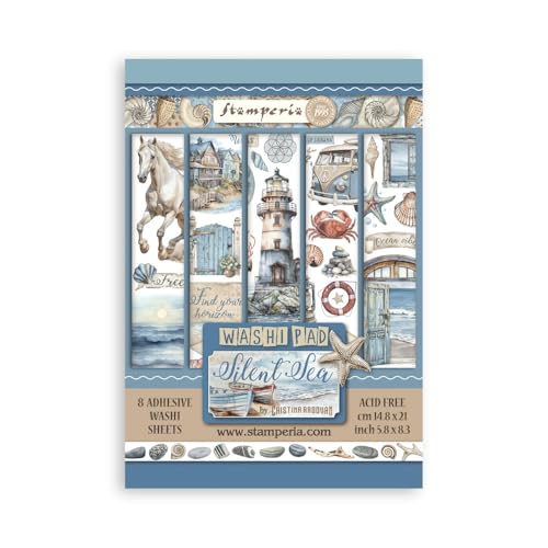 Stamperia - Washi Pad for Scrapbooking, Albums, Card Making, Bullet Journalling and More, Translucent, Easy to Cut, Acid Free, Perfect for Hobbies, Crafts and Gifting (Silent Sea) (A5) (8 Sheets) von Stamperia