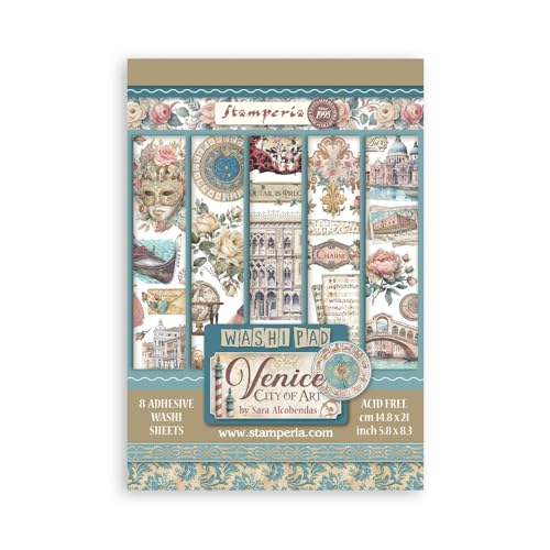 Stamperia - Washi Pad for Scrapbooking, Albums, Card Making, Bullet Journalling and More, Translucent and Easy to Cut, Acid Free, Perfect for Crafts and Gifting (Venice, City of Art) (A5) (8 Sheets) von Stamperia