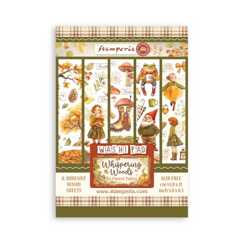 Stamperia - Washi Pad for Scrapbooks, Albums, Cards, Bullet Journals and More, Translucent and Easy to Cut, Acid Free, Perfect for Hobbies, Crafts, and Gifting (Whispering Woods) (A5) (8 Sheets) von Stamperia