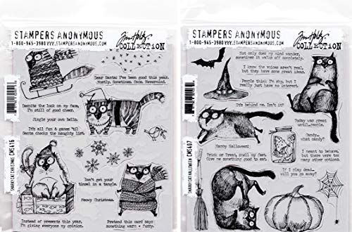 Tim Holtz Stampers Anonymous Snarky Cat Weihnachten & Snarky Cat Halloween Haftstempel – 2 Artikel Bundle (416,406) von Stampers Anonymous