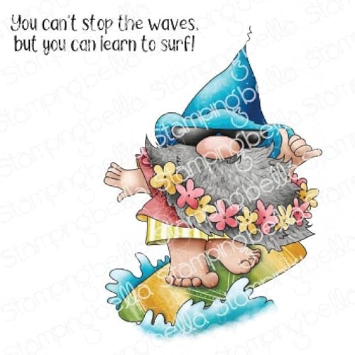 Stamping Bella, Rubber Stamp, GNOME RIDING THE WAVES von Stamping Bella