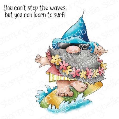 Stamping Bella, Rubber Stamp, GNOME RIDING THE WAVES von Stamping Bella