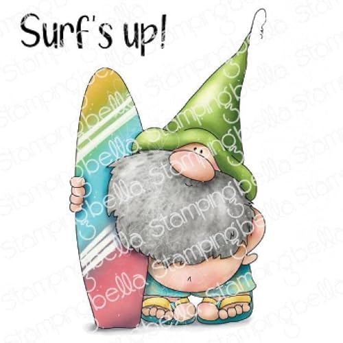 Stamping Bella, Rubber Stamp, GNOME WITH A SURFBOARD von Stamping Bella