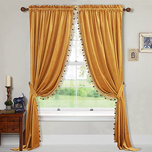 StangH Pom Pom Vorhänge – Gold Samt Vorhänge 213.4 cm lang für Wohnzimmer, Boho Lichtblockierende Fenster Deocr Thermovorhang Vorhänge für Kinderzimmer/Schlafzimmer, W52 x L84, 2 Paneele & Raffhalter StangH Pom Pom Vorhänge – Gold Samt Vorhänge 213.4 cm lang für Wohnzimmer, Boho Lichtblockierende Fenster Deocr Thermovorhang Vorhänge für Kinderzimmer/Schlafzimmer, W52 x L84, 2 Paneele & Raffhalter von StangH