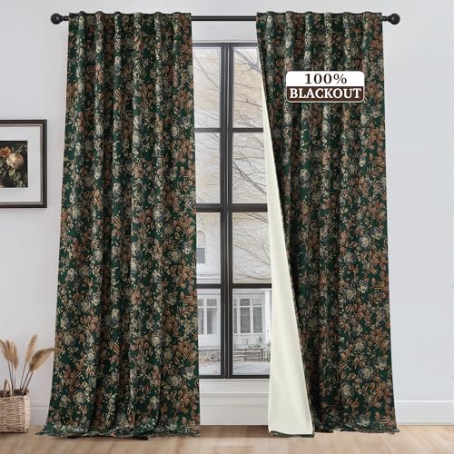 StangH Vollverdunkelungsvorhänge, florale Luxus-Vorhänge, 244 cm, superweich, grün, Blumenmuster, Samt-Vorhänge, wärmeisoliert, Vintage-Boho-Dekor für Kinderzimmer, Esszimmer, B 132 x L 244 cm, 2 StangH Vollverdunkelungsvorhänge, florale Luxus-Vorhänge, 244 cm, superweich, grün, Blumenmuster, Samt-Vorhänge, wärmeisoliert, Vintage-Boho-Dekor für Kinderzimmer, Esszimmer, B 132 x L 244 cm, 2 von StangH