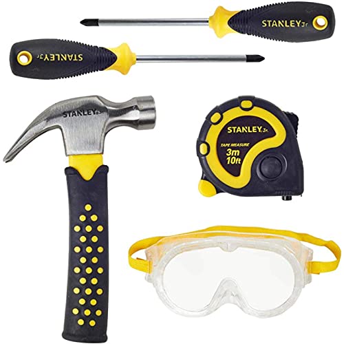 Stanley Jr. Kinderwerkzeugset - 5-teilig - 2 Schraubenzieher, Schtzbrille, Maßband, Hammer - aus sicherem und stabilem Material - ab 5 Jahren, ST004-05-SY von Stanley Jr.