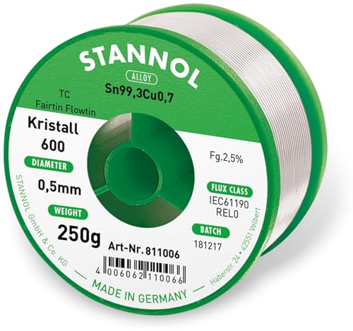 Stannol 811006 Kristall 600 Fairtin Loetzinn, bleifrei Sn99,3Cu0,7 0,5mm x 250g Stannol 811006 Kristall 600 Fairtin Loetzinn, bleifrei Sn99,3Cu0,7 0,5mm x 250g von Stannol