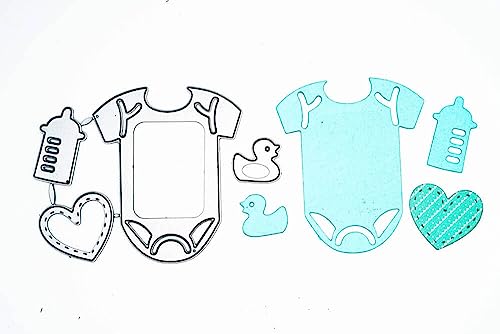 Stanzenshop Stanzschablone Baby Set mit Herz Flasche Ente und Strampler, Newborn, Scrapbooking Set Baby, Stanzformen, Schablonen, Scrapbooking, Kartenherstellung von Stanzenshop.de