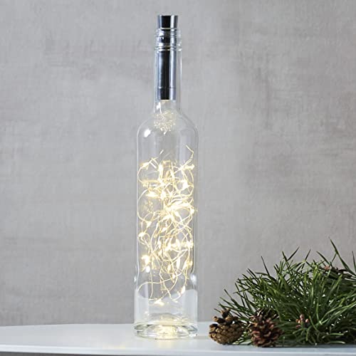 Star Trading LED Flaschen Lichterkette Dew Drop 2 m, Deko Lichter-Kette aus Draht in Silber mit Tautropfen und Korken, 40 LEDs warmweiß, batteriebetrieben von Star