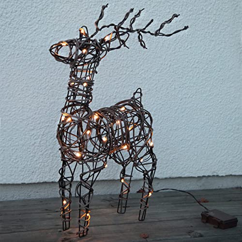 LED-Rattan-Rentier "Deer" ca. 50 x 36 cm, 26 warm white LED Material: Metall/ Kunststoff braune Rattanoptik, Outdoor Timer, batteriebetrieben, LED-Rattan-Rentier "Deer" ca. 50 x 36 cm, 26 warm white LED Material: Metall/ Kunststoff braune Rattanoptik, Outdoor Timer, batteriebetrieben, von Star