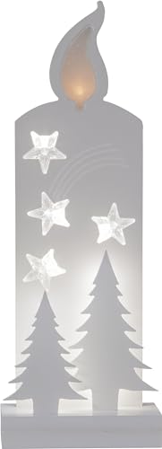 LED Weihnachtsdeko Grandy von Star Trading, Weihnachtsmotive aus Holz in Weiß, Kerze, Tannen und Sterne mit Beleuchtung und Timer, batteriebetrieben, Höhe: 36 cm von Star