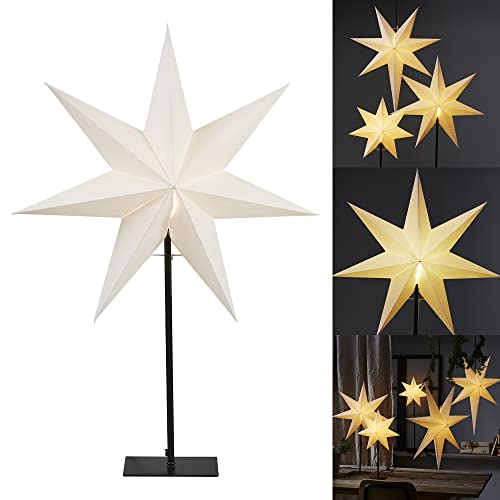 Stehlampe Weihnachtsstern Frozen von Star Trading, 3D Papierstern Weihnachten in Weiß, Dekostern Stehleuchte mit Kabelschalter, E14, Höhe: 80 cm von Star