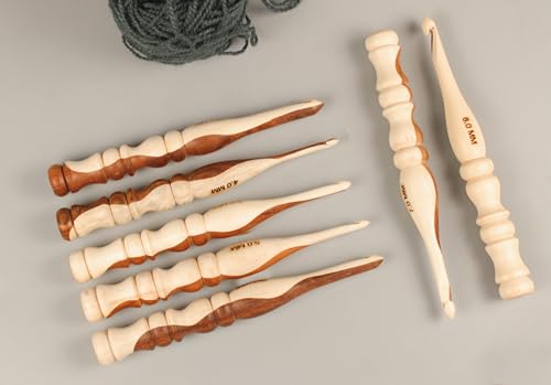 Häkelnadeln aus Holz, ergonomischer Griff, Häkelnadel für arthritische Hände, handgefertigt, 17,8 cm, Häkelnadel-Set, Stricknadelgarn, ergonomisches Häkelnadel-Set (7 Stück) von Star Wood Art IND.