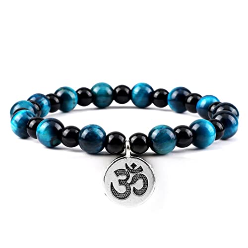 Star.W Klassische Männer Naturstein Armband Ohm Anhänger Charme Achate Katzenauge Glänzende Schwarze Perlen Armbänder für Frauen Yoga Pulsera Schmuck von Star.W