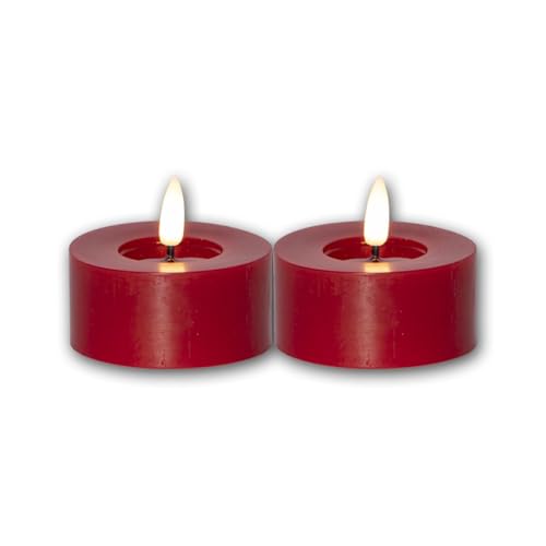 Star Trading 060-07 LED-Echtwachs-Kerze "Flamme Flow T-Light" 2er Set, rot, Wachsspiegeloptik, ca. 5,5x7 cm, naturgetreue Flamme, Batterie, Timer, Vierfarb-Karton von Star