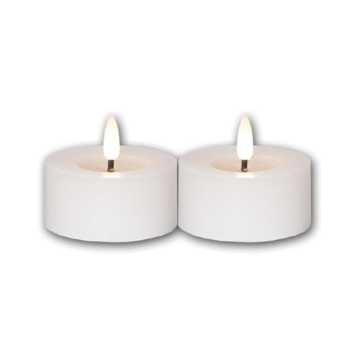 Star Trading 060-06 LED-Echtwachs-Kerze "Flamme Flow T-Light" 2er Set, weiß, Wachsspiegeloptik, ca. 5,5x7 cm, naturgetreue Flamme, Batterie, Timer, Vierfarb-Karton von Star