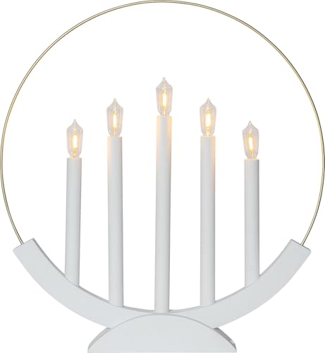Fensterleuchter "Brace" 5 warmwhite LED, Holz/Metall, weiß/messing, ca. 43x46 cm von Star