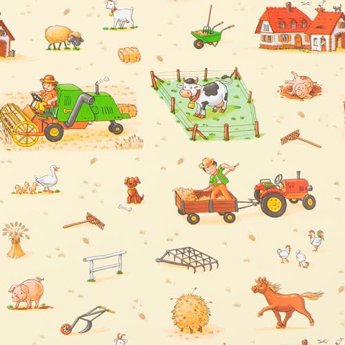 Geschenkpapier 70cm x 2m Rolle Bauernhof Tiere Muster für Kinder von Star