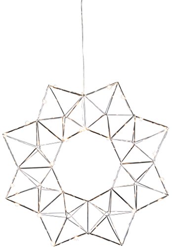 LED-Drahtstern "Edge" ca. 40 cm Ø, 30 warmwhite LED, Material: Metall, chromfarben, transparentes Kabel mit Trafo von Star