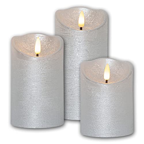 LED Echtwachskerze "3D FLAMME RUSTIC" 3er Set, silber, Timer, Höhe 1x 10cm/1x 12,5cm/1x 15cm, Durchmesser 7,5cm, batteriebetrieben, Flackereffekt LED Echtwachskerze "3D FLAMME RUSTIC" 3er Set, silber, Timer, Höhe 1x 10cm/1x 12,5cm/1x 15cm, Durchmesser 7,5cm, batteriebetrieben, Flackereffekt von Star