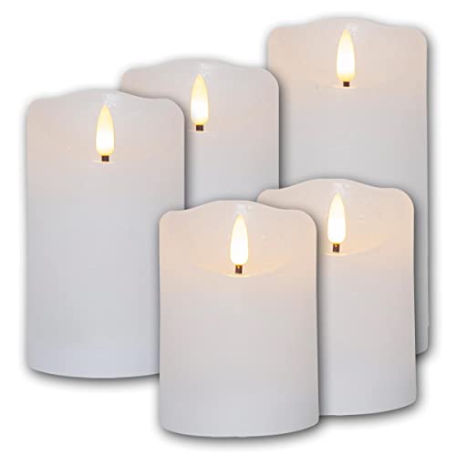 LED Echtwachskerze "3D FLAMME RUSTIC" 5er Set, weiß, Timer, Höhe 2x 10cm/2x 12,5cm/1x 15cm, Durchmesser 7,5cm, batteriebetrieben, Flackereffekt LED Echtwachskerze "3D FLAMME RUSTIC" 5er Set, weiß, Timer, Höhe 2x 10cm/2x 12,5cm/1x 15cm, Durchmesser 7,5cm, batteriebetrieben, Flackereffekt von Star