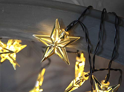 LED-Lichterkette "Metal Star", 10 warmwhite LED, goldene Sterne, Länge ca. 1,35 m, Timer, Batterie von Star