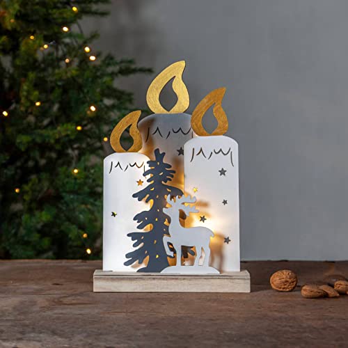 LED Weihnachtsdeko Fauna von Star Trading, Weihnachtsmotive aus Holz mit Beleuchtung und Timer, warmweiß, batteriebetrieben, Höhe: 34 cm von Star