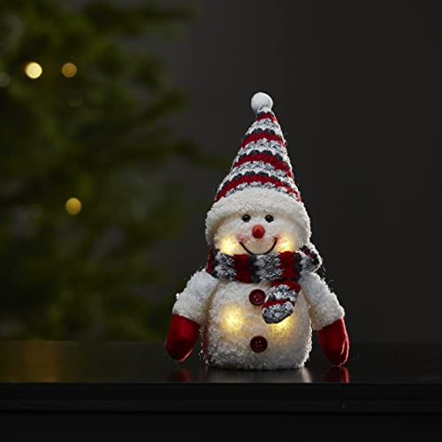 LED Weihnachtsfigur Joylight von Star Trading, Deko Schneemann aus Stoff und Kunststoffkörper mit Beleuchtung in Weiß, Rot und Grau, warmweiß, batteriebetrieben, Höhe: 25 cm von Star