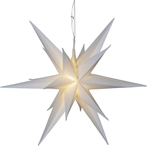 LED Weihnachtsstern Alice von Star Trading, 3D Stern Weihnachten für außen aus Kunststoff in Weiß mit Timer, Dekostern warmweiß zum Aufhängen, batteriebetrieben, Ø: 57 cm, IP44 von Star