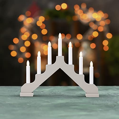 Fensterleuchter Ada von Star Trading, Kerzenständer mit 7 Glühbirnen E10 warmweiß, Weihnachtsdeko aus Holz in Taupe, Kabelschalter, Länge: 37,5 cm von Star