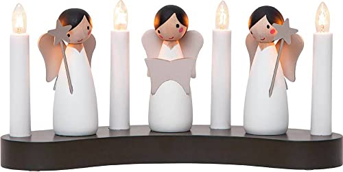 Weihnachtsdeko Angel Choir von Star Trading, Kerzenständer mit 4 Glühbirnen E10 warmweiß, Weihnachtsfigur, Engel aus Holz, Kabelschalter, Länge: 31 cm von Star