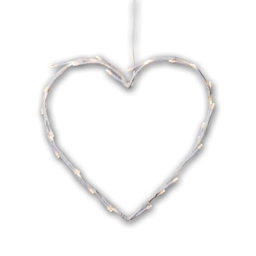 Star Trading 691-34 LED-Kranz "Crispy" weiß, Kunststoff, Ø 27x27 cm, Herz, 24 ww LED, Batterie, Timer, 1 m Kabel, Vierfarb-Karton von Star