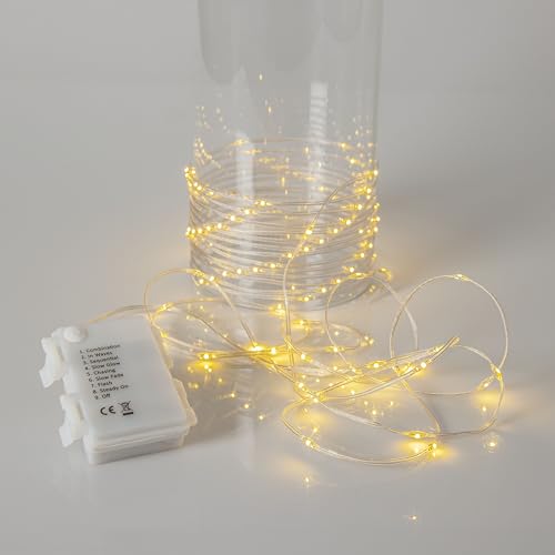 Star Lichterkette DREWDROP-MICRO, 96 warmweiße LEDs, 8 Lauflichtfunktionen, transparentes Kabel, Länge 7m, Batterie & Timerfunktion, für Innen & Außen von Star