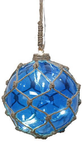 Star "Noah" Glaskugel mit 8 LED-Lichternblau mit Garnnetz, transparent Kabel, Durchmesser 12 cm, Vierfarb-Karton 457-32 von Star