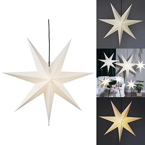 Star Weihnachtsstern Frozen Trading, 3D Papierstern Weihnachten in Weiß, Dekostern zum Aufhängen mit Kabel, E14 Fassung, Ø: 70 cm von Star